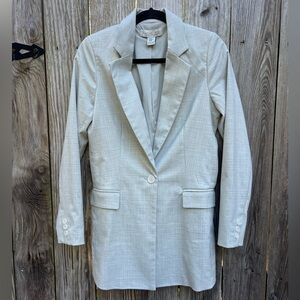 RACHEL ZOE Gray Long Line Tartan Boyfriend Blazer Jacket XS